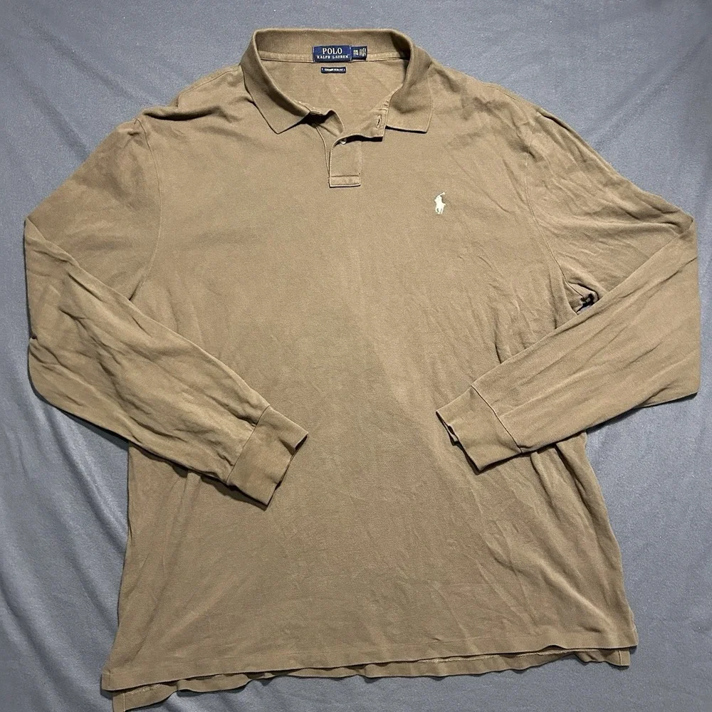 Ralph Lauren Polo Mens Brown Long Sleeve Polo Shirt Size XL Custom Slim‎ Fit